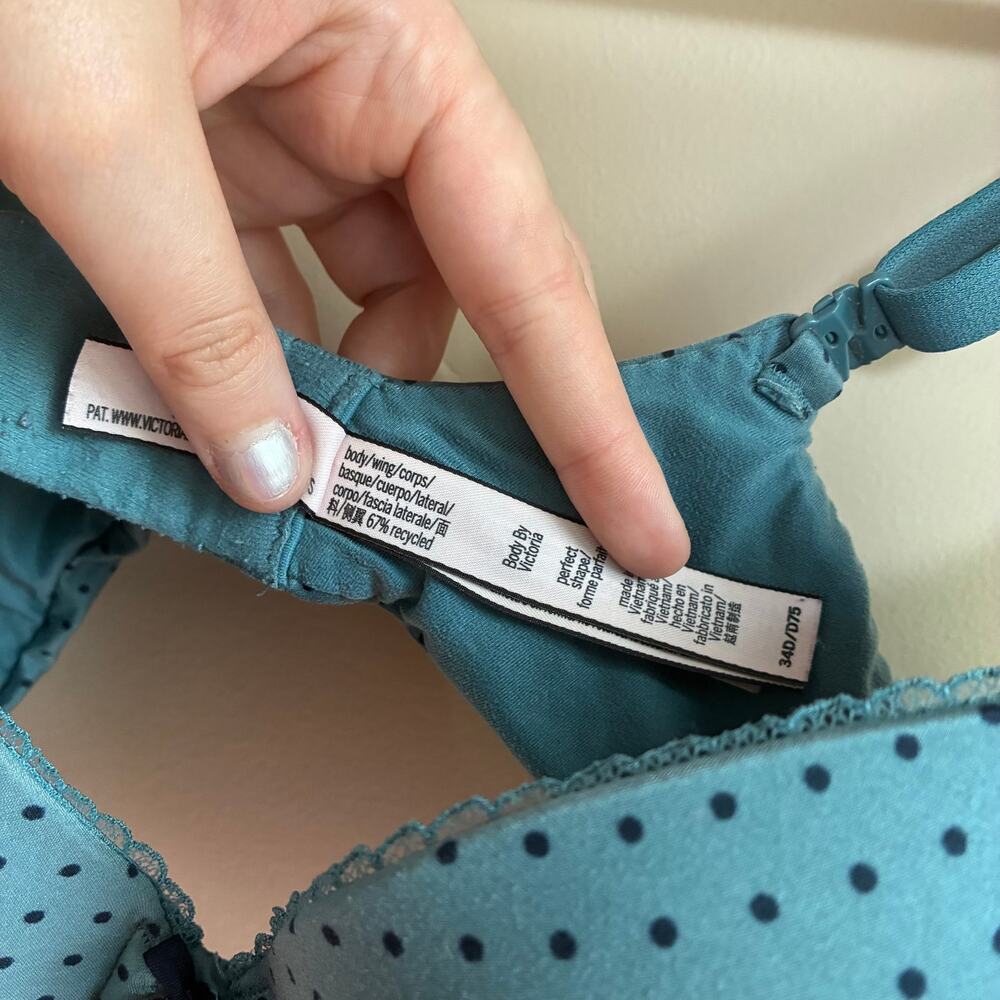 Victoria's Secret teal blue polka dot perfect shape bra‎ women's size 34D lace - Picture 4 of 5